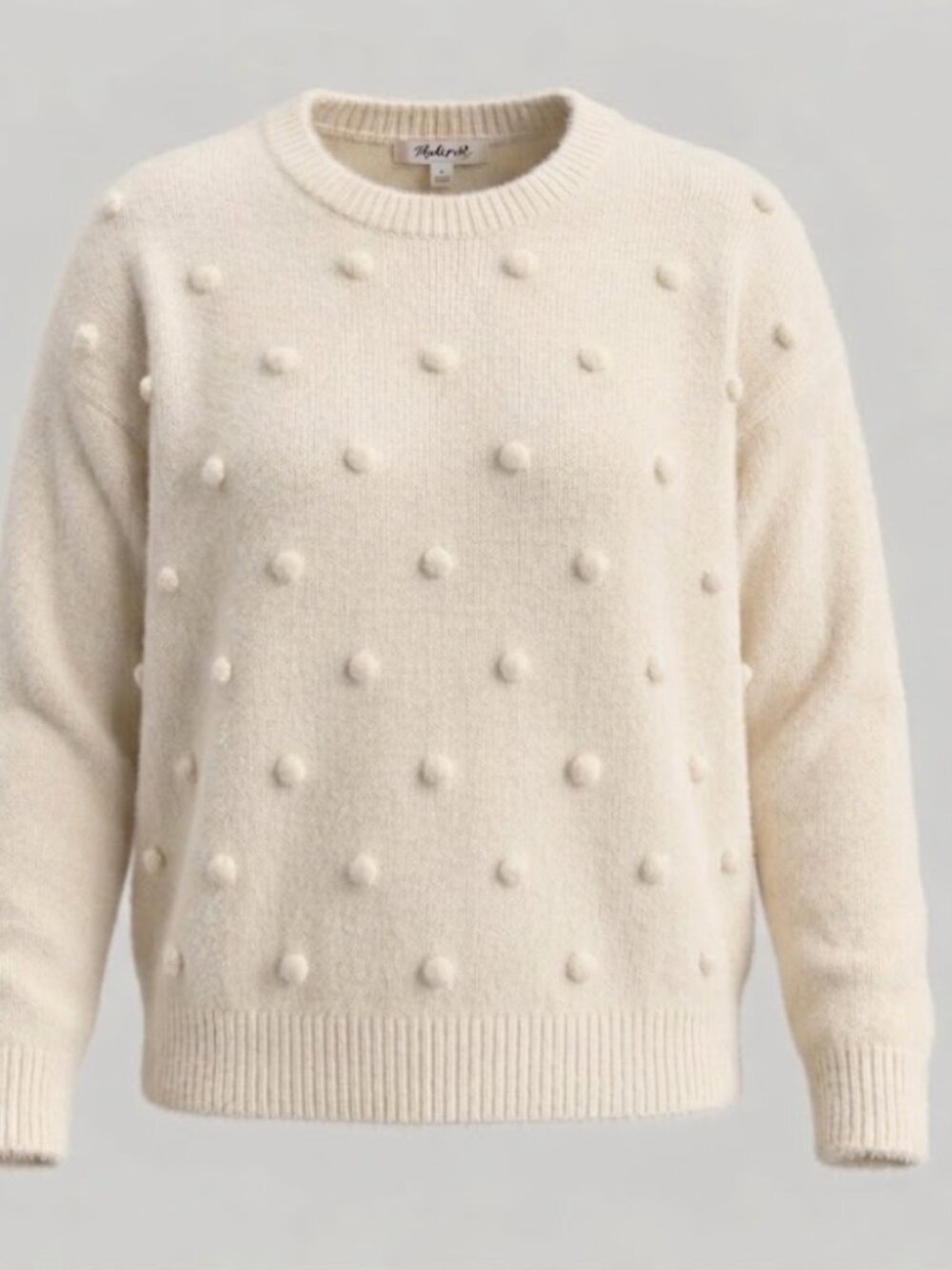 Madewell Bobble Knit Pom Pom Sweater S Cream Merino Wool Alpaca Blend